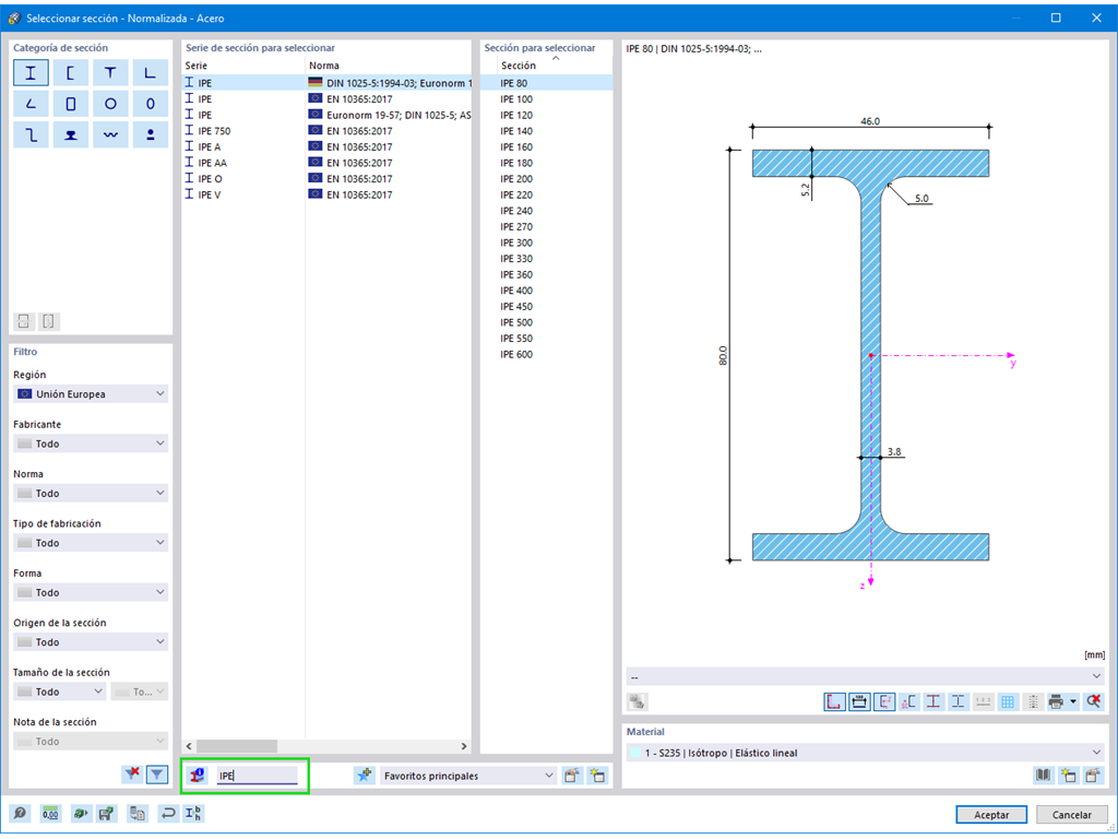 Biblioteca de secciones con búsqueda de texto corto