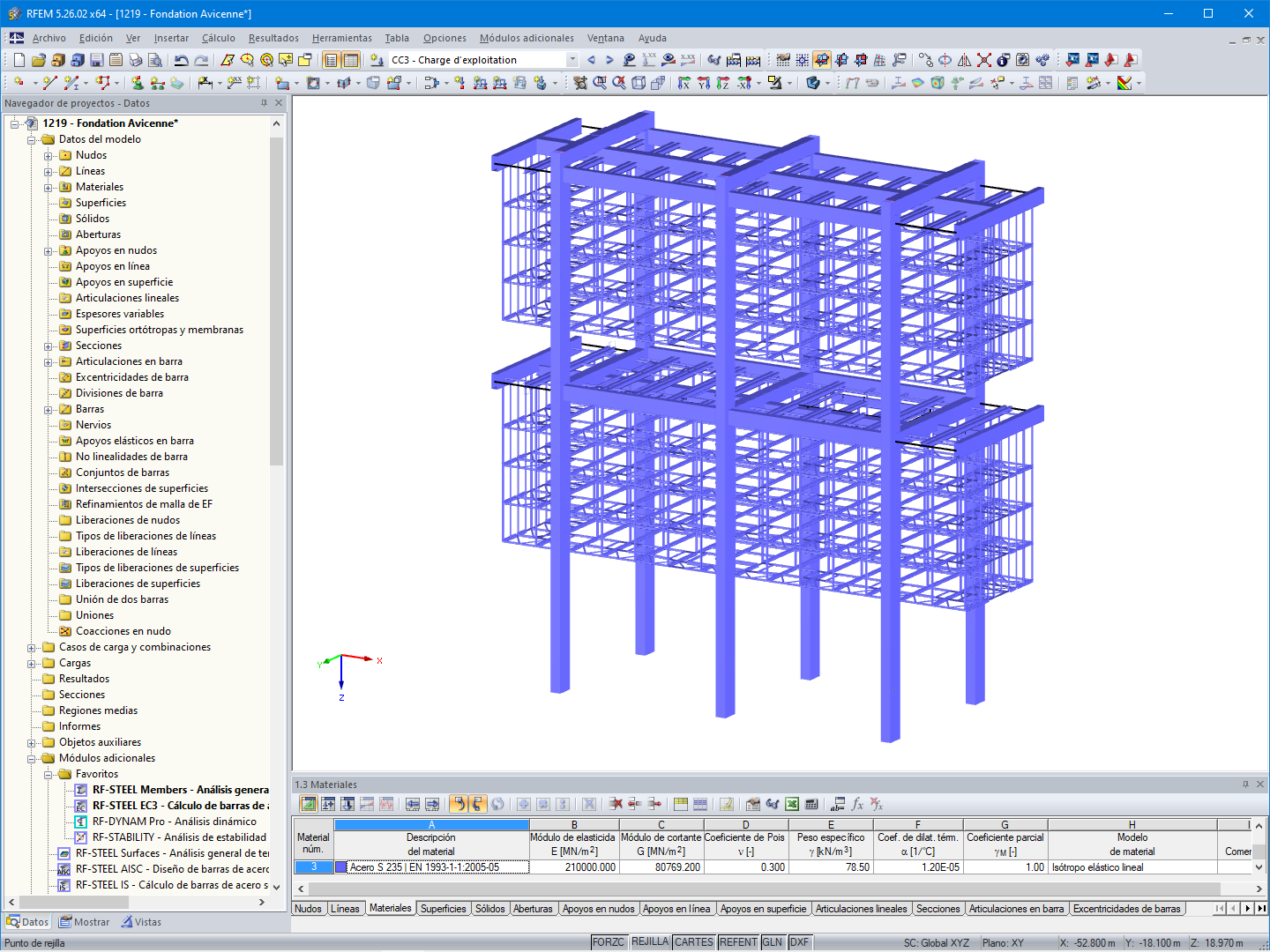 Modelo de la estructura de acero en RFEM