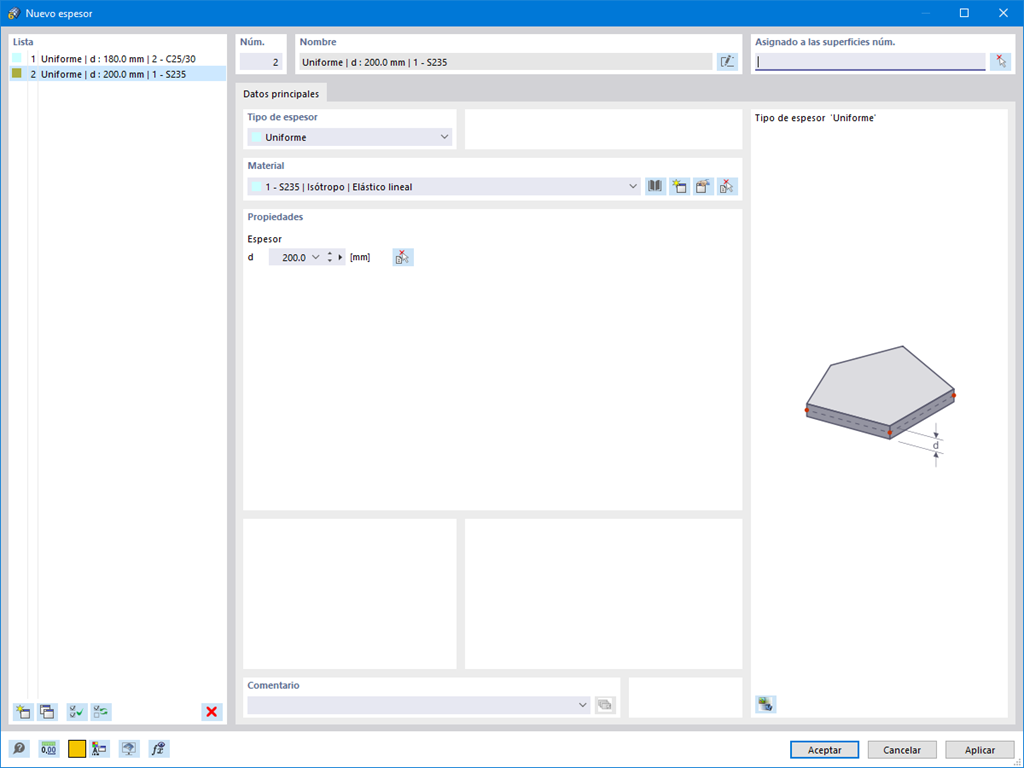 Nuevo objeto espesor para describir el espesor de una superficie