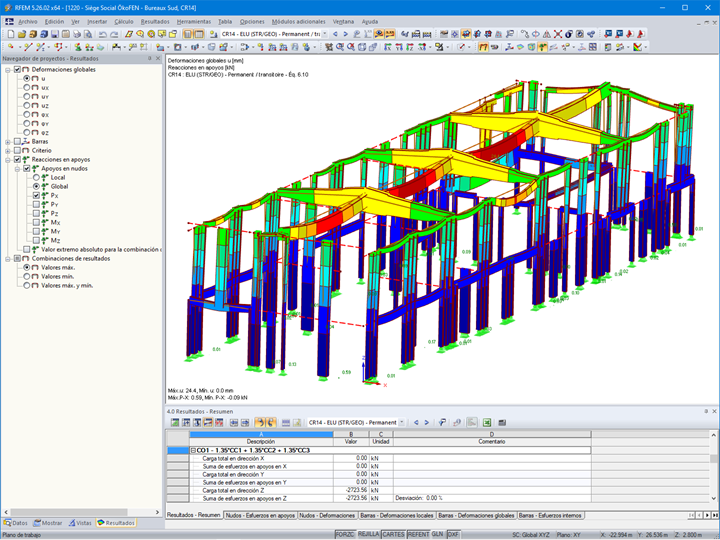 Visualización de la deformación del edificio de oficinas en RFEM