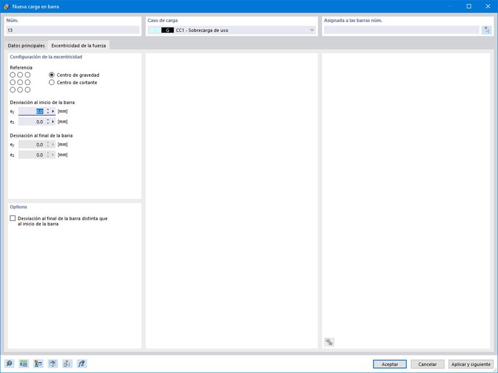 Cuadro de diálogo de excentricidad de la fuerza