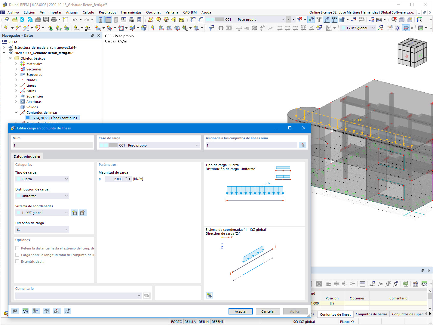 Carga en conjunto de líneas