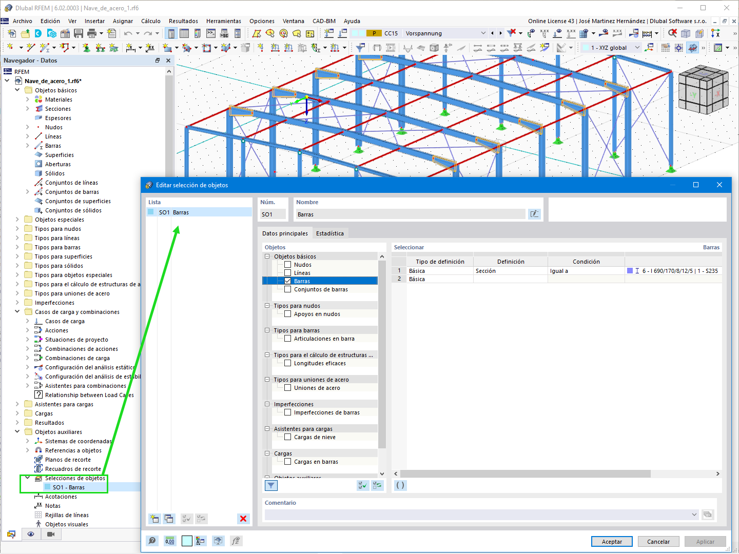 Diálogo de selección de objetos