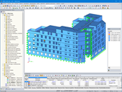 Modelo en 3D de la estructura de madera del hotel en RFEM