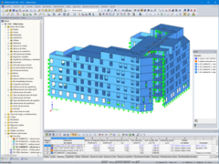 Modelo en 3D de la estructura de madera del hotel en RFEM