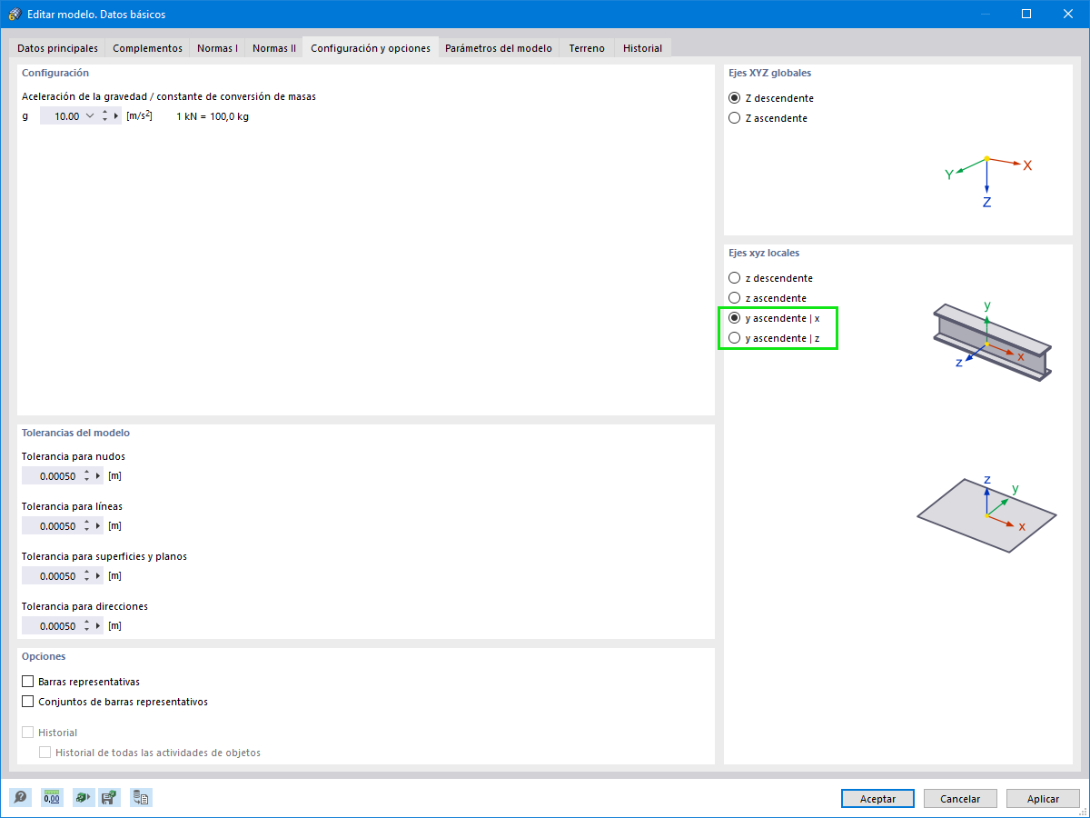 Nueva definición de eje local para barras