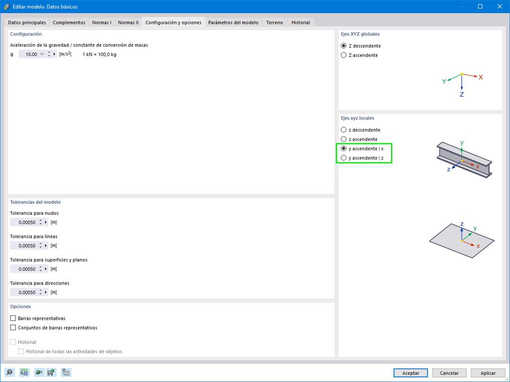 Nueva definición de eje local para barras