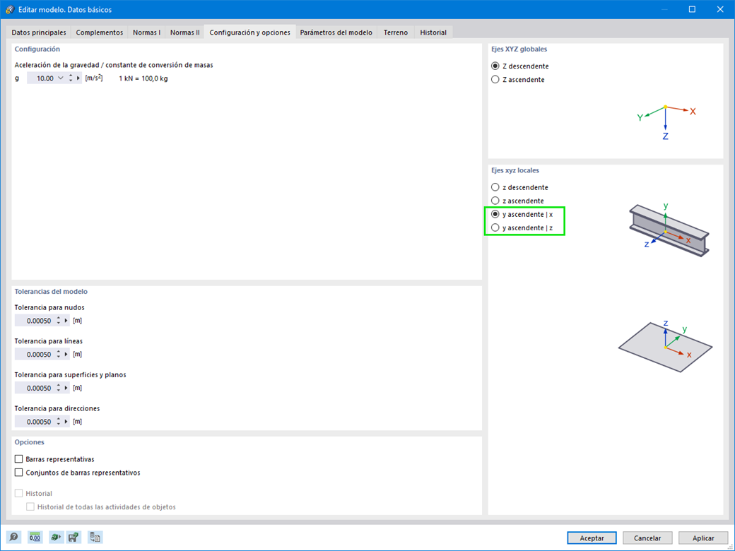 Nueva definición de eje local para barras