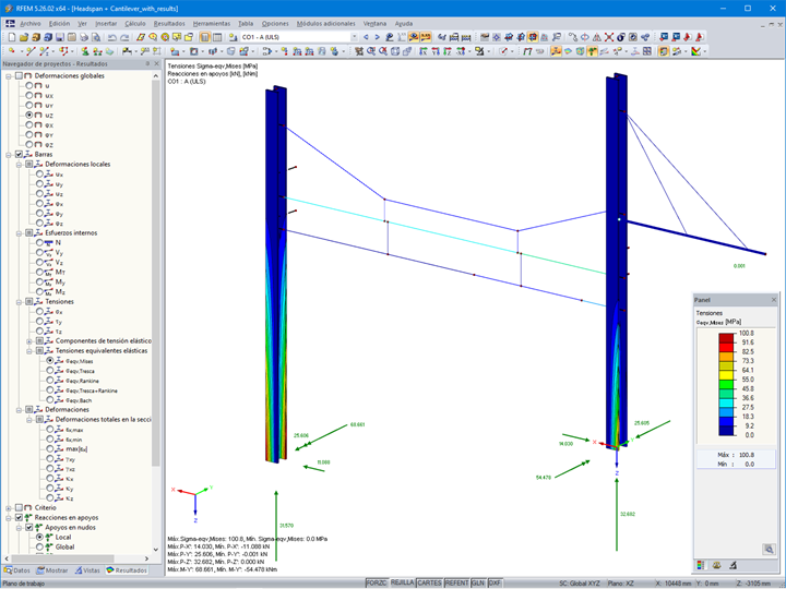 Tensiones de Von-Mises en un modelo de catenaria (© SDEA Engineering Solutions - Spain)