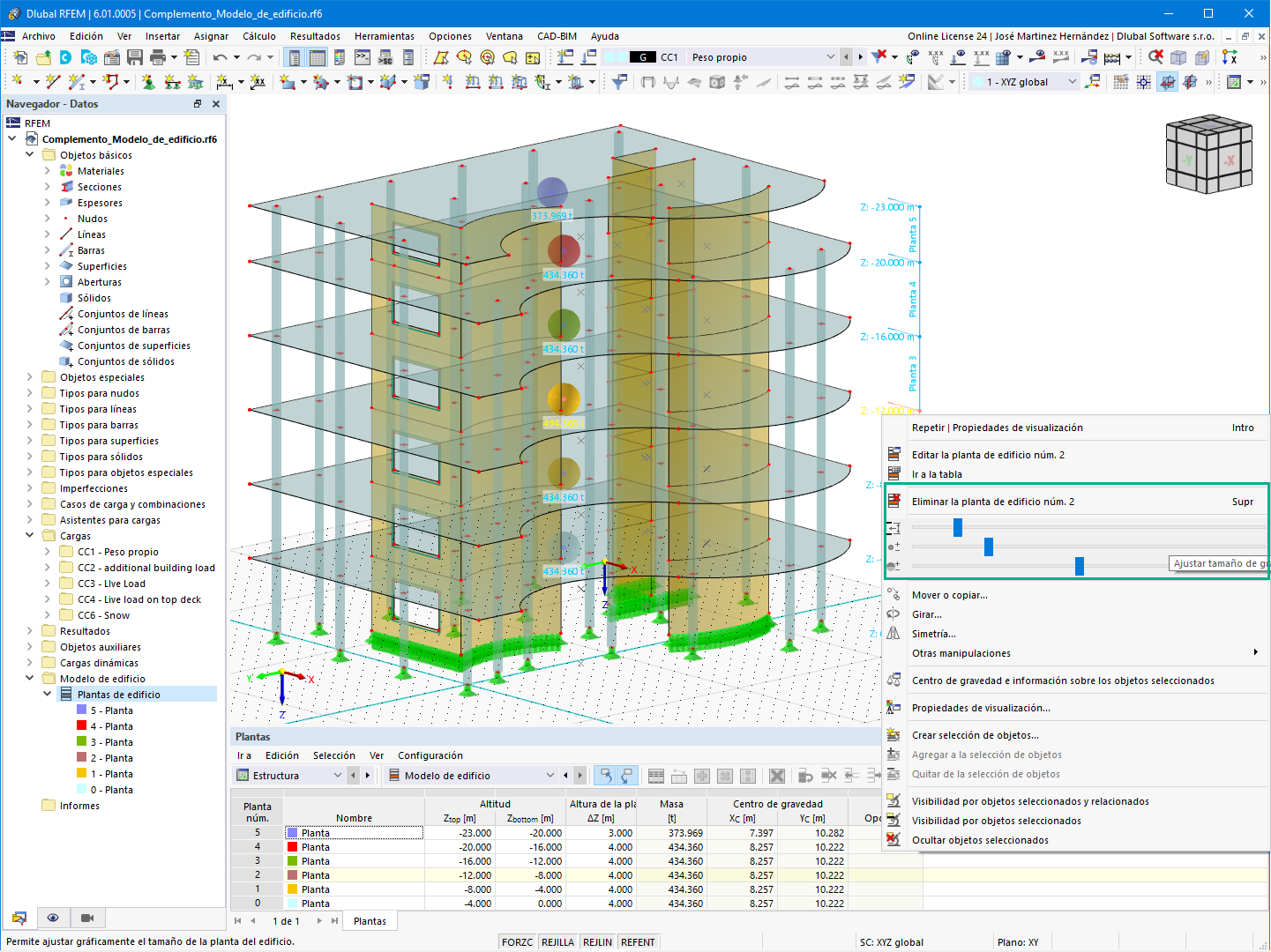 Información para plantas de edificios en forma gráfica y tabular