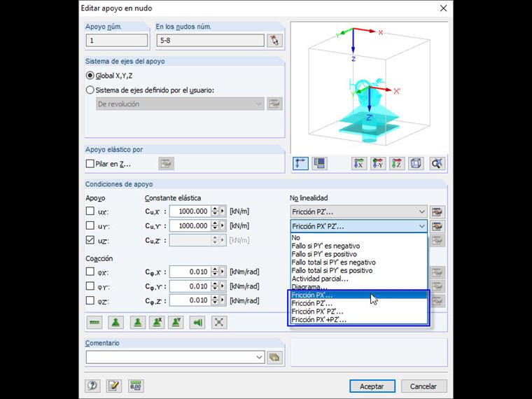 FAQ 003537 | ¿Es posible considerar también la fricción en el apoyo en nudo en RFEM o RSTAB?