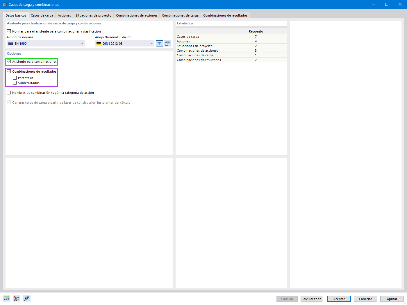 Asistente para combinaciones en RFEM 6