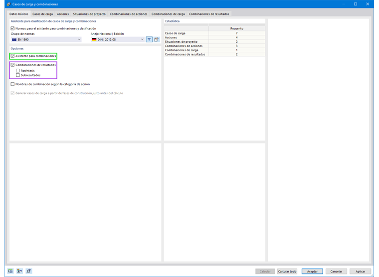 Asistente para combinaciones en RFEM 6