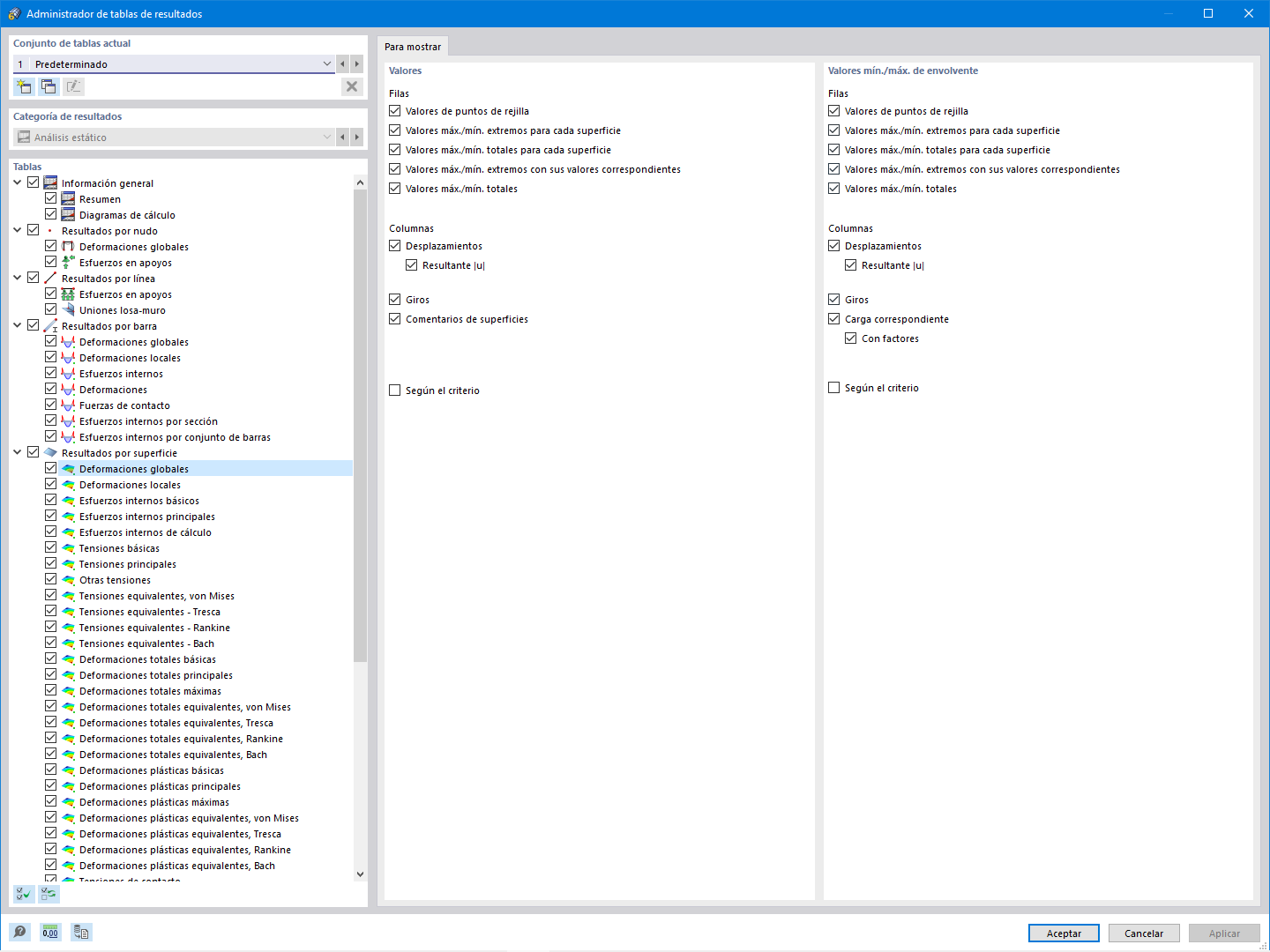 Administrador de tablas de resultados
