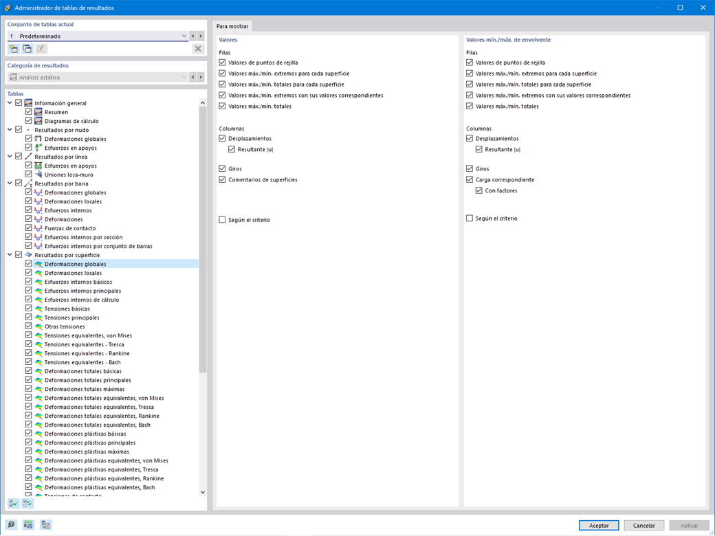 Administrador de tablas de resultados