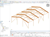 Interfaz gráfica de RFEM que muestra un modelo de nave