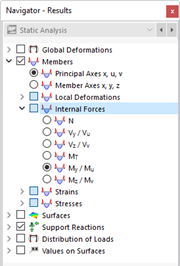 Selección de esfuerzos internos en barras en el navegador