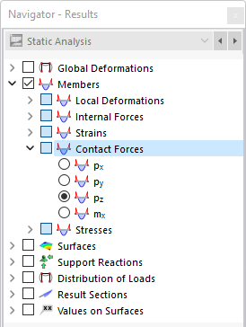 Selección de fuerzas de contacto de barra en el navegador