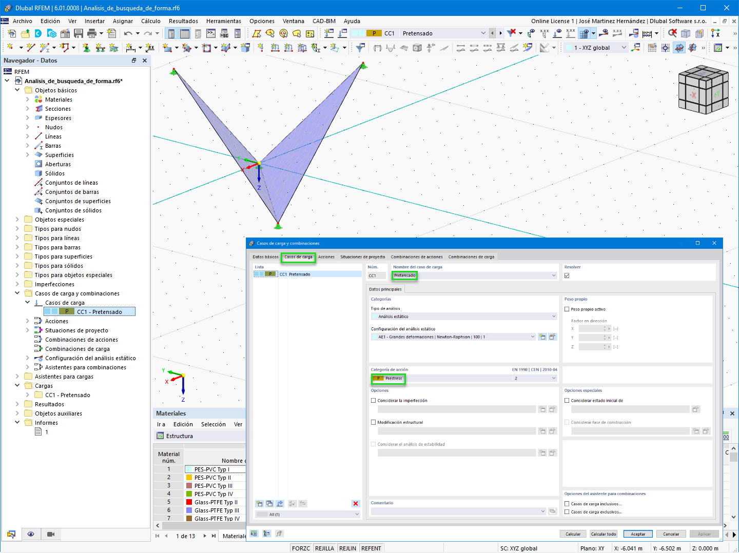 Caso de carga de pretensado