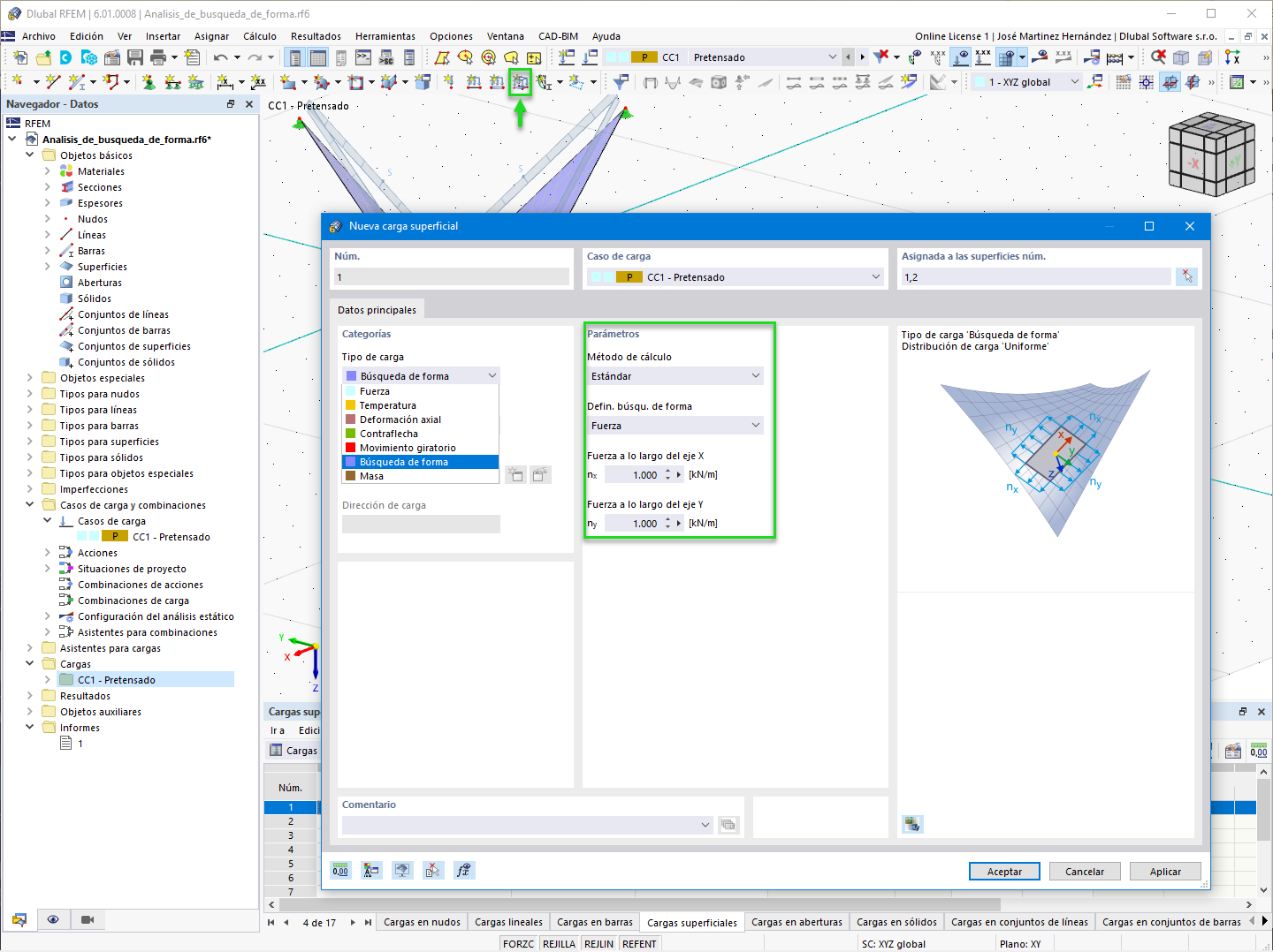 Carga superficial - Tipo de carga de búsqueda de forma