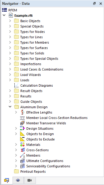Categorías para cálculo de aluminio en el navegador Datos