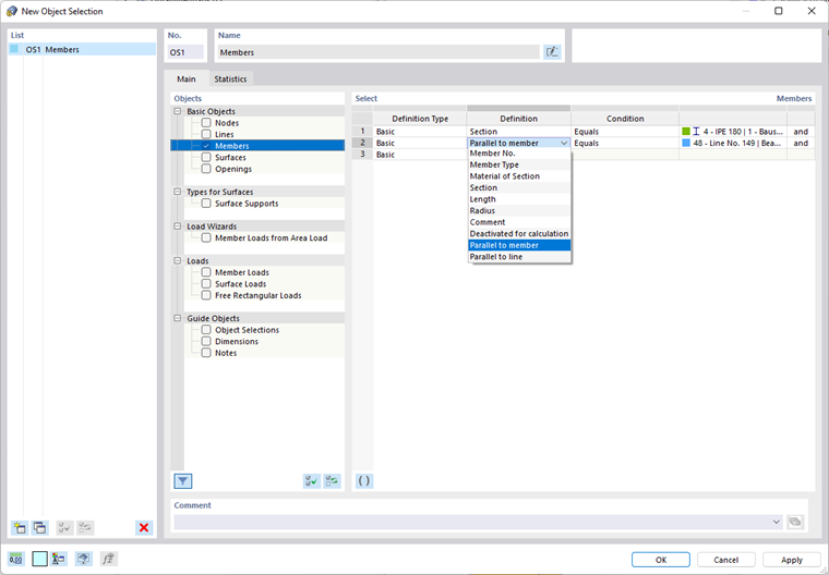 Cuadro de diálogo 'Nueva selección de objetos'