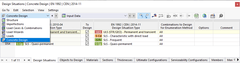 Categoría 'Cálculo de hormigón' en la tabla