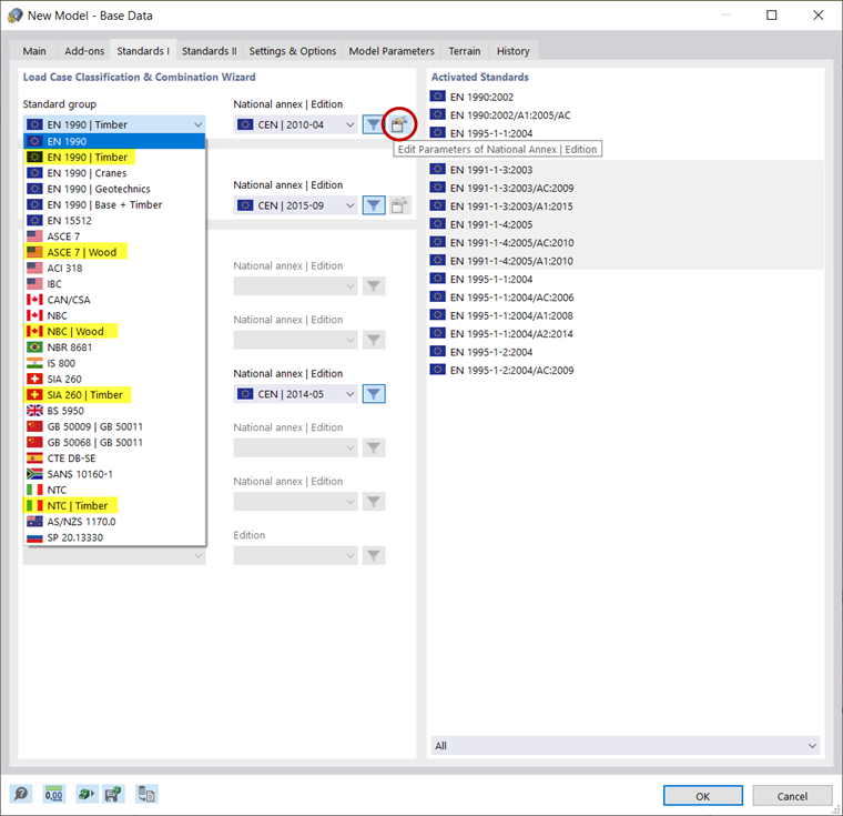 Norma para el 'Asistente para clasificación de casos de carga y combinaciones'