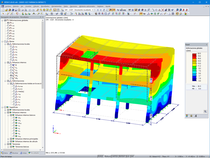 Deformaciones globales de la envolvente resultante (© SIE.istmo Servicio de Ingeniería Estructural)