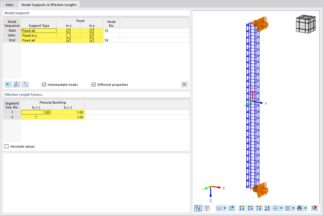 Especificar coeficientes de longitud eficaces por segmento