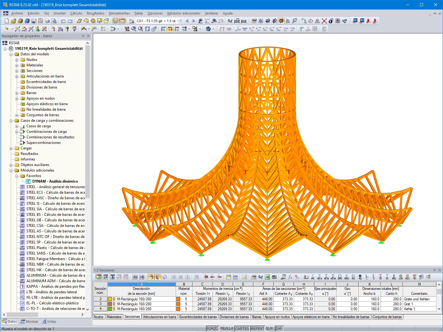 Modelo de la estructura de la cubierta en RSTAB (© PIRMIN JUNG)