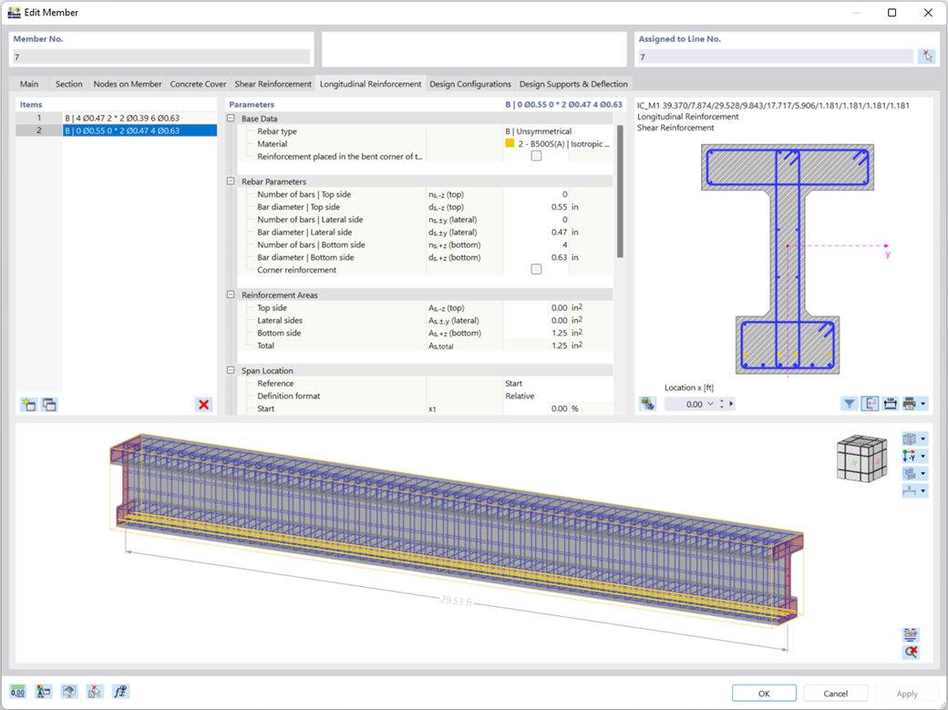 Representación gráfica de la disposición de cercos y armadura longitudinal para barras de hormigón, incluyendo entradas específicas de armadura en una herramienta CAD.