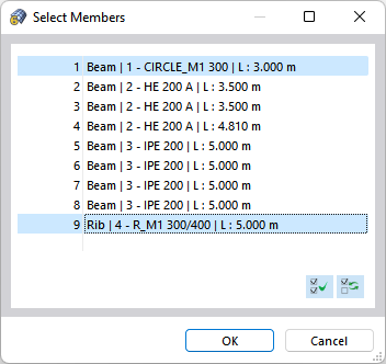 Selección de barras en el cuadro de diálogo
