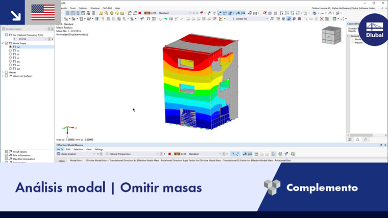 Ilustración de análisis modal mostrando efectos de la negligencia de masas en un contexto de ingeniería estructural