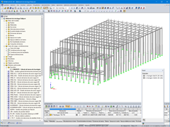 Modelo de la estructura de hormigón de un edificio de almacenamiento en RSTAB