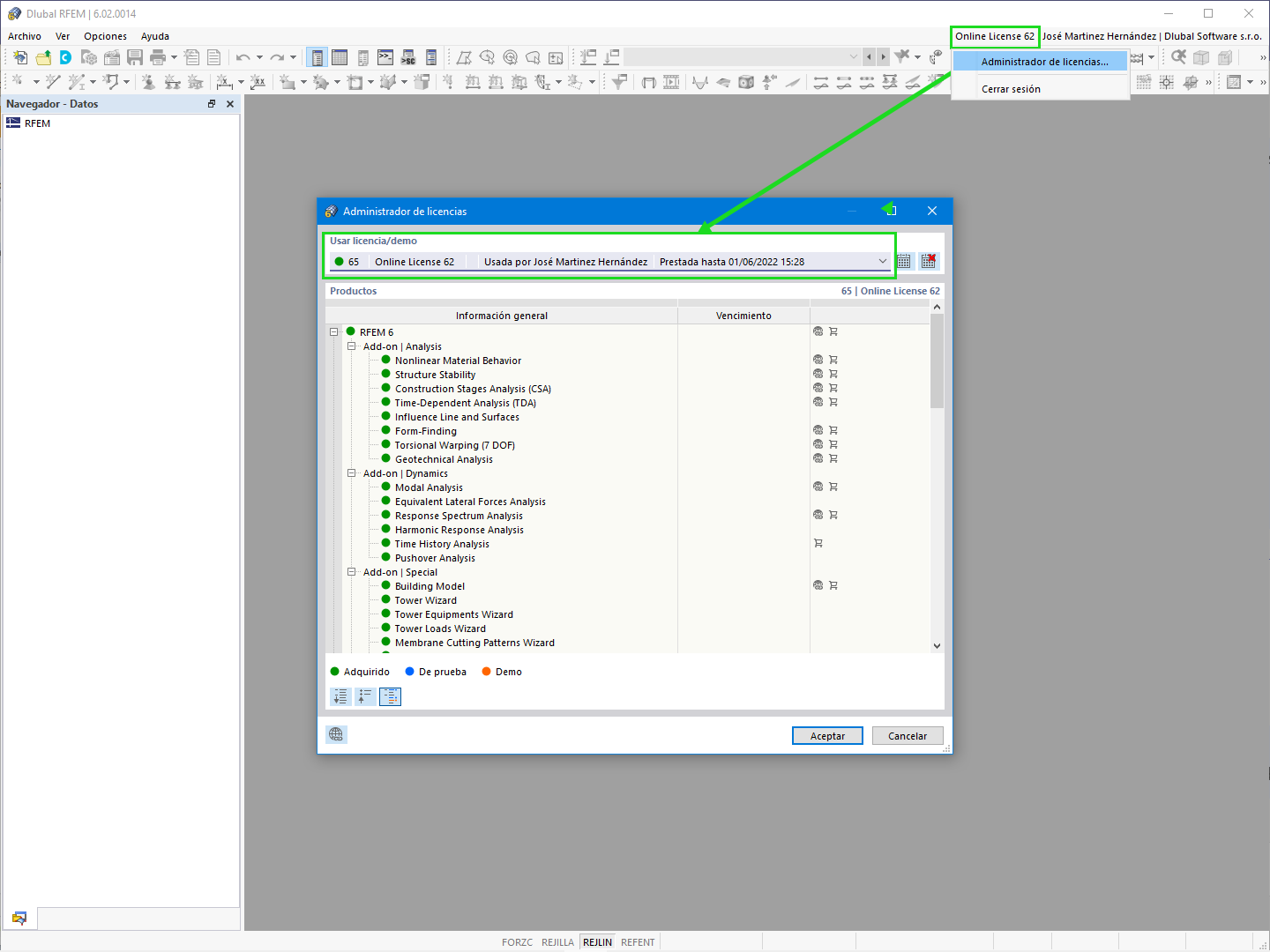 FAQ 005041 | Al abrir un nuevo modelo, todos los complementos para los que tengo licencia solo están disponibles como demo. Parece que estoy usando la versión de demostración.
