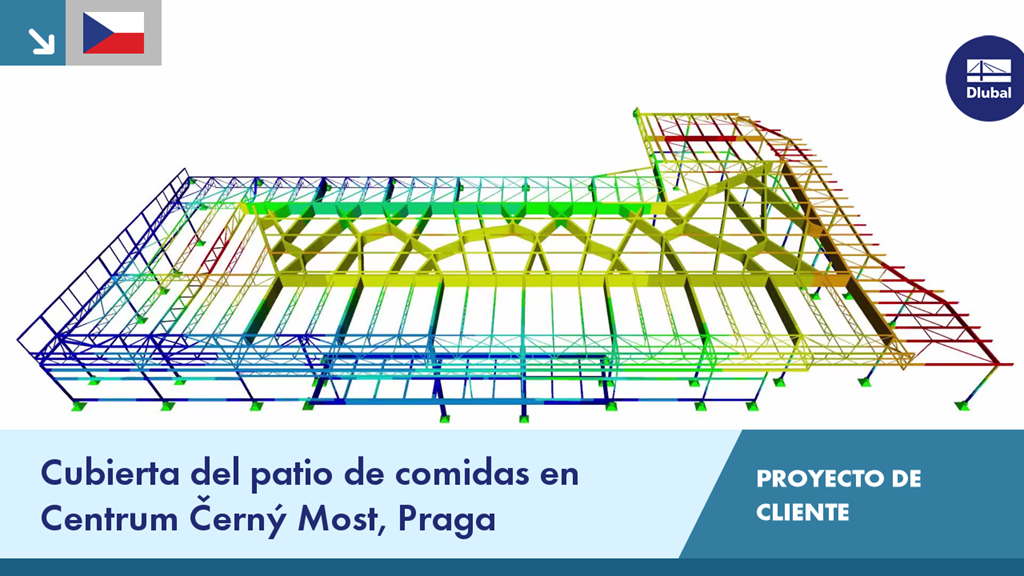 Estructura de cubierta moderna en la Zona de Comida del Centro Černý Most en Praga, una muestra de uso innovador de acero y vidrio.