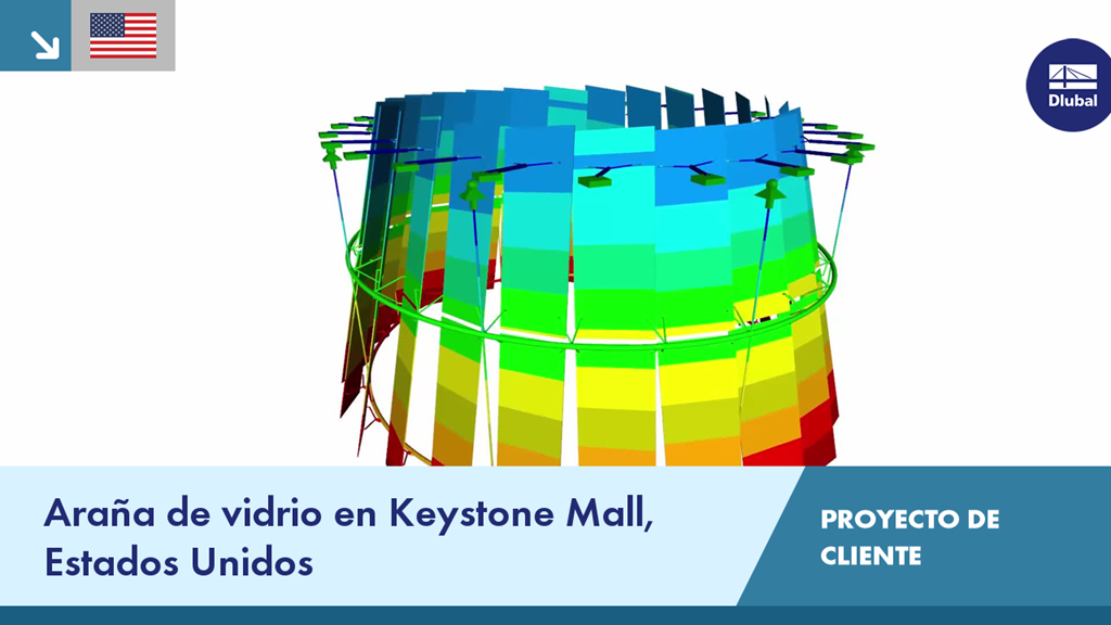 Araña de vidrio en un centro comercial de Keystone, EE.UU., mostrada como proyecto de cliente.