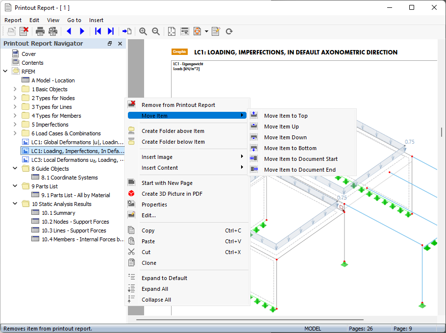 Menú contextual de 'Mover elemento'