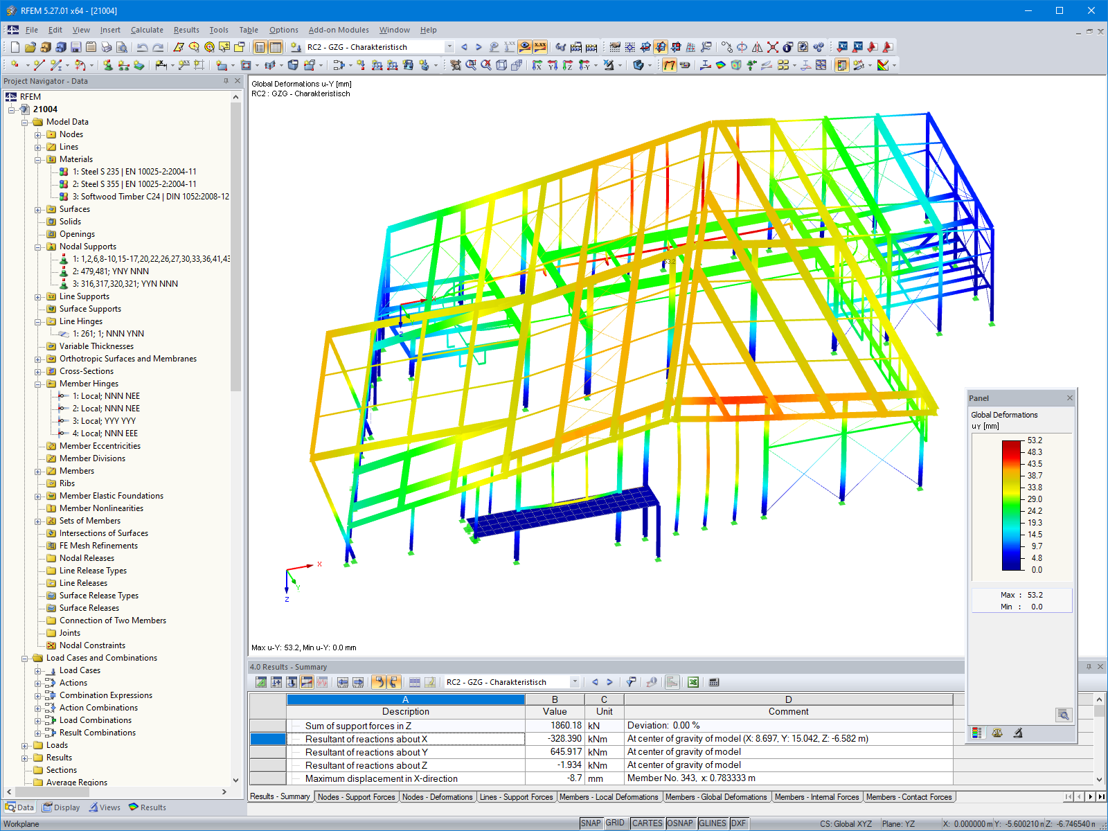 Deformación en RFEM (© m3-ZT GmbH)
