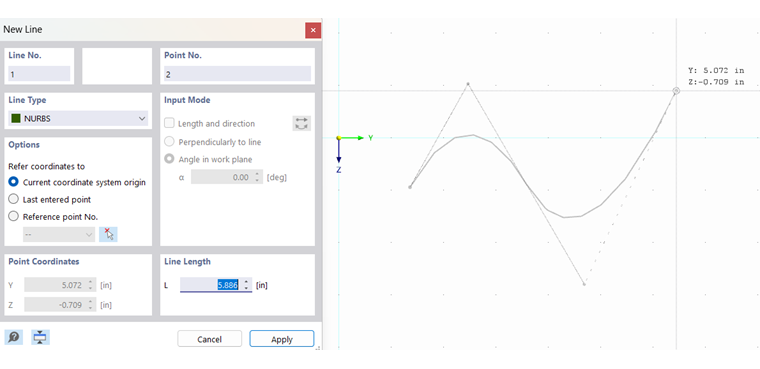 Definir gráficamente una línea NURBS