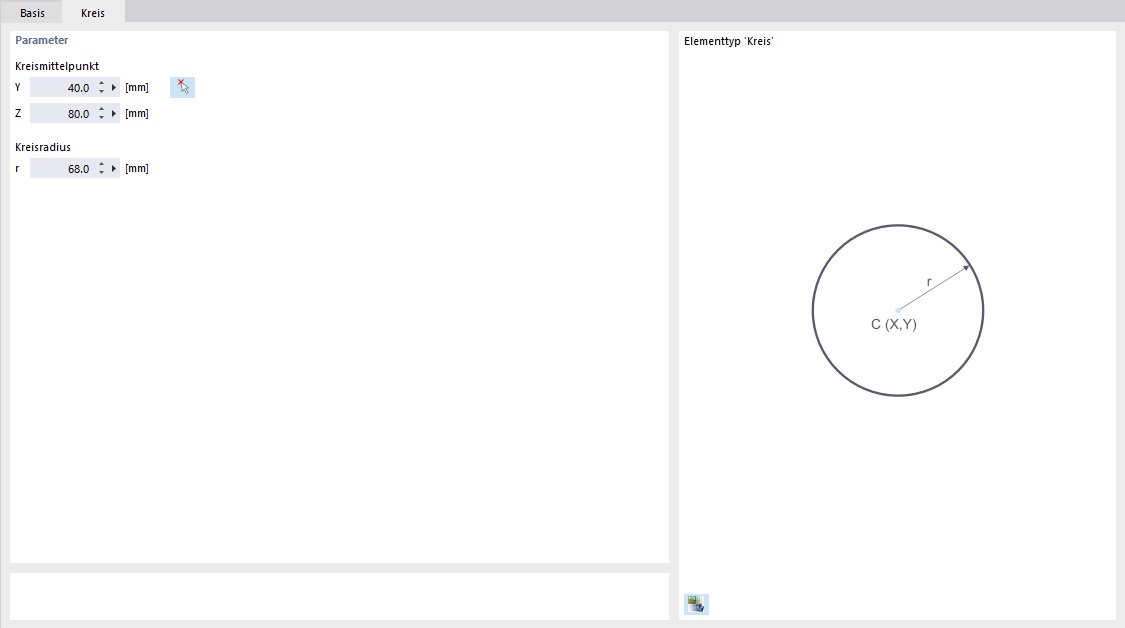 Cuadro de diálogo "Nuevo elemento", pestaña "Círculo"