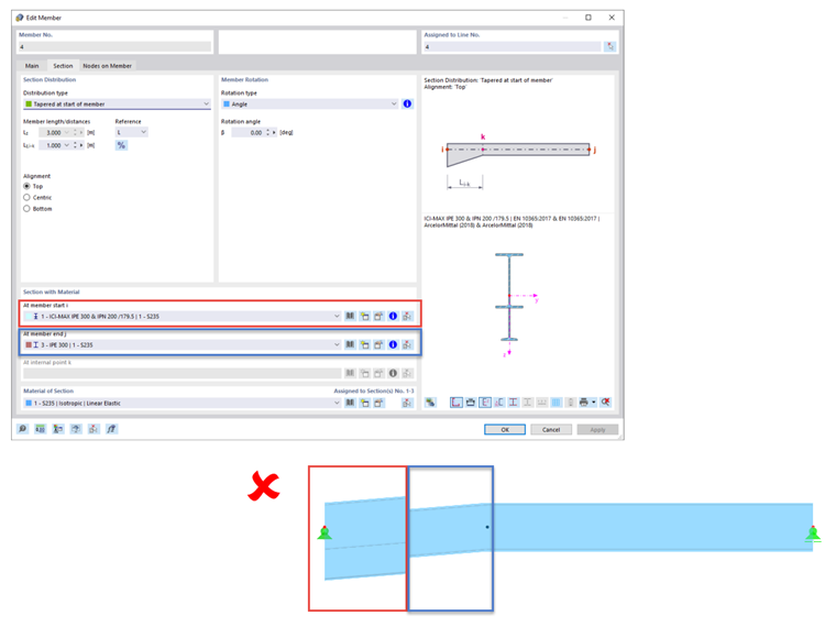 FAQ 005225 | Me gustaría modelar una viga de pórtico con una sección inclinada. Para esto, he creado una barra con la distribución de la sección "Tapered ...