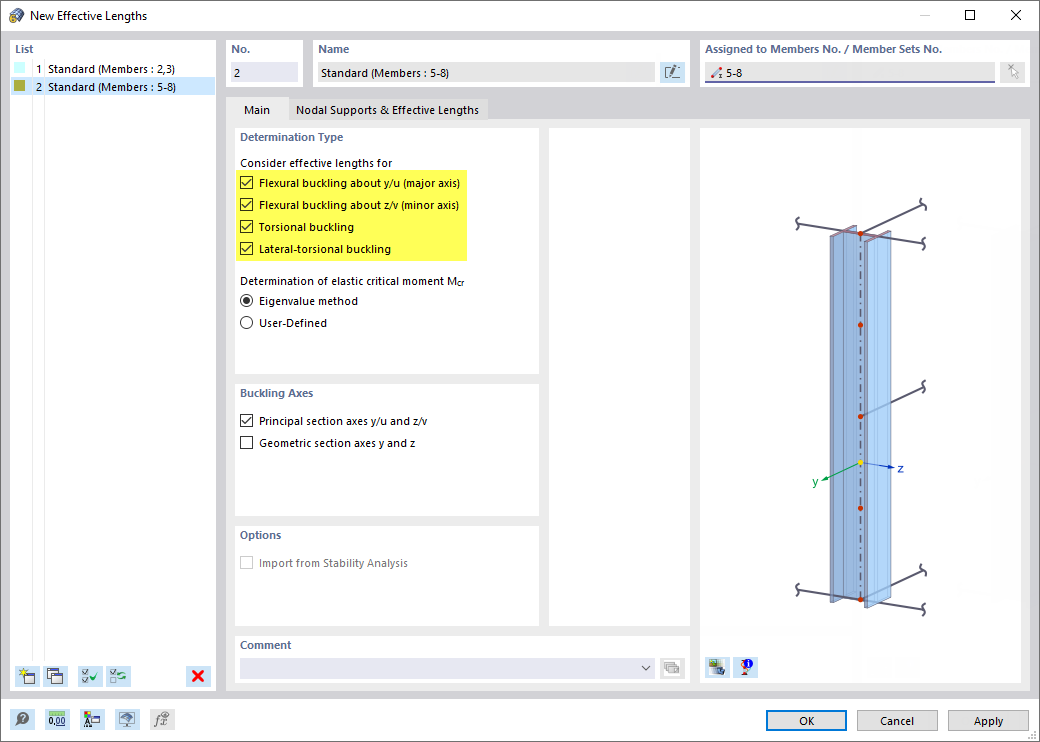 Configuraciones para el cálculo de estabilidad de vigas de plataforma