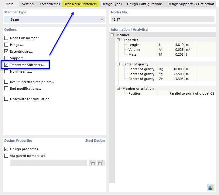 Activar rigidizadores transversales