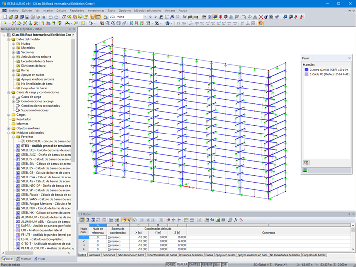 Modelo en 3D de fachada de acero y vidrio en RSTAB (© SuP Ingenieure GmbH)