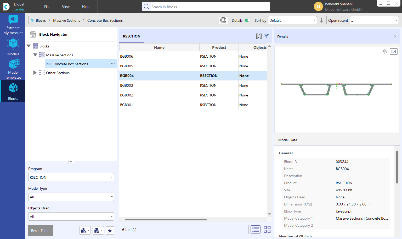 "Bloques" en Dlubal Center