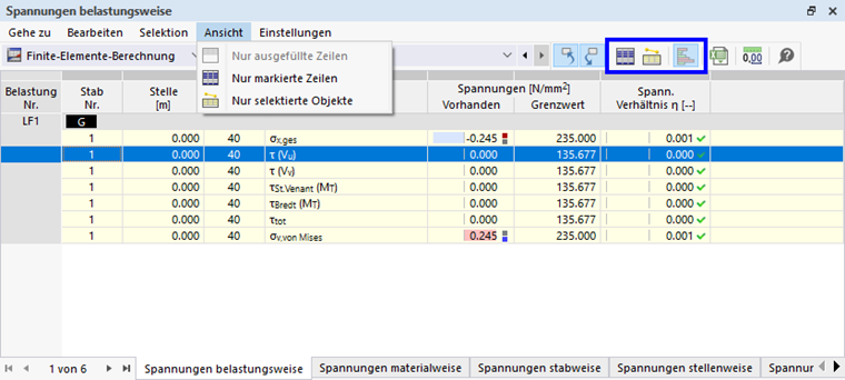 ' Ver ' menú de tabla
