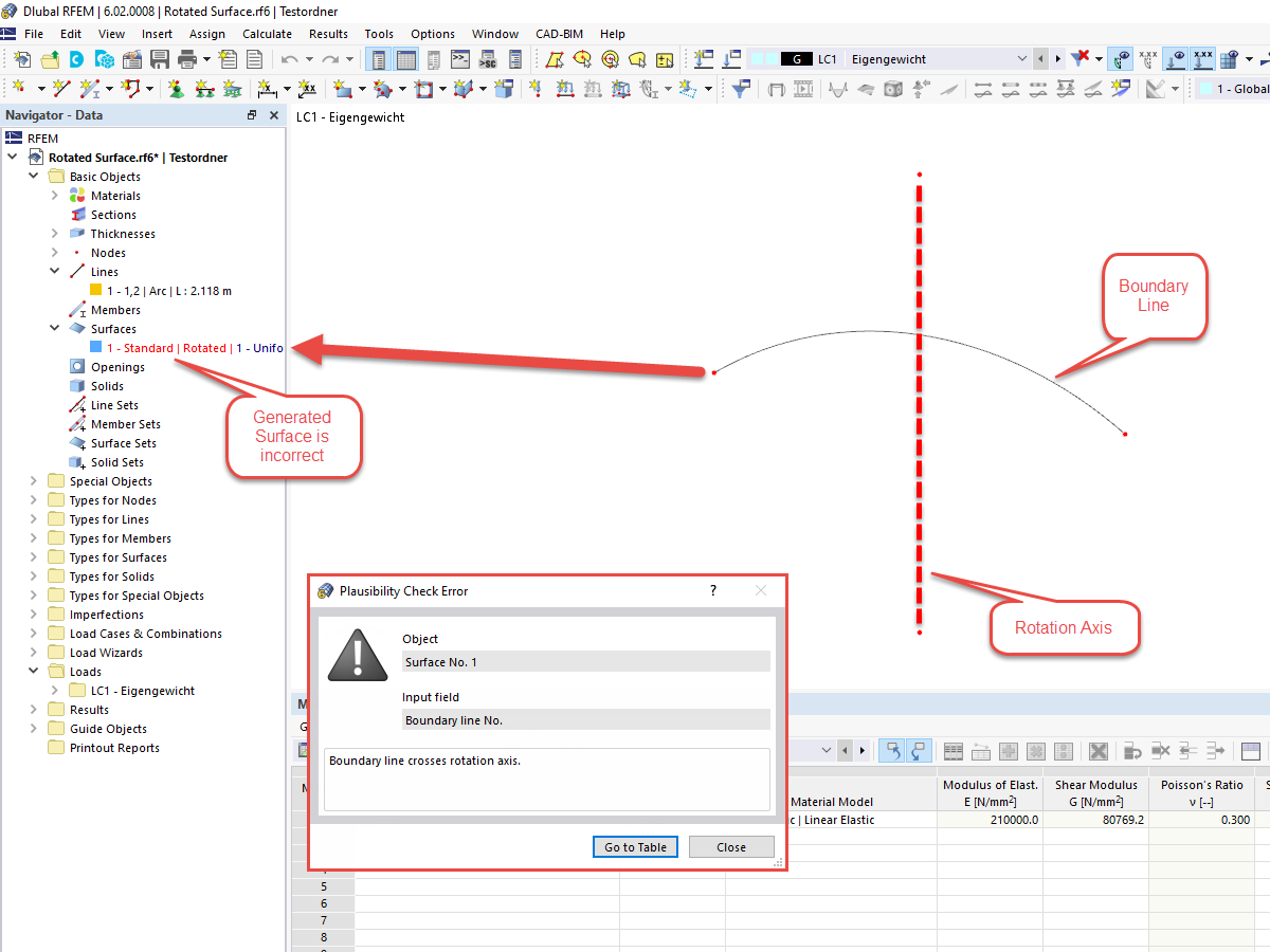 FAQ 005250 | Me gustaría crear una superficie simétrica rotacional en RFEM. Sin embargo, no se crea la superficie girada. ¿Por qué?