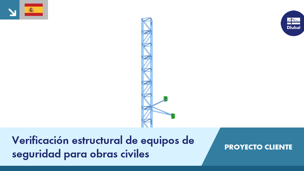 Verificación estructural de equipos de seguridad utilizados en obras civiles, mostrado en un modelo computarizado.
